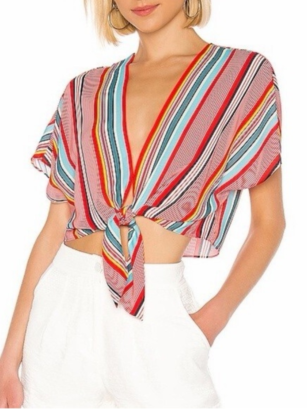 Alice + Olivia Striped Tie Front Crop Top Multicolor Resort Size XS